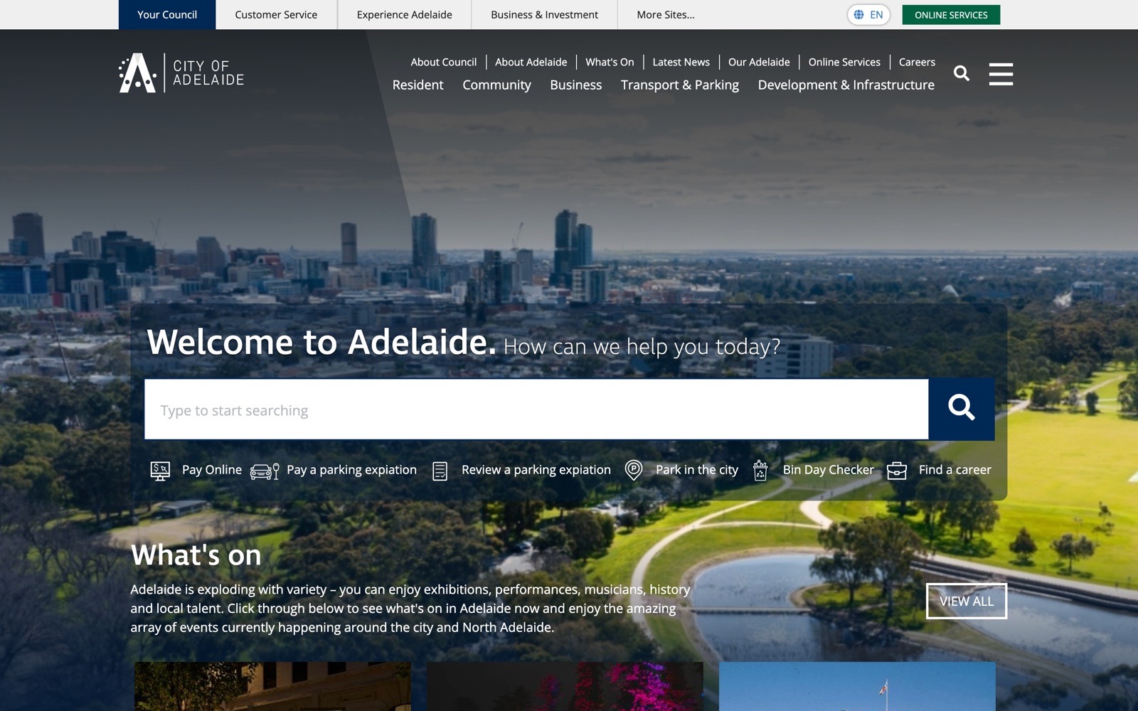 City of Adelaide website homepage