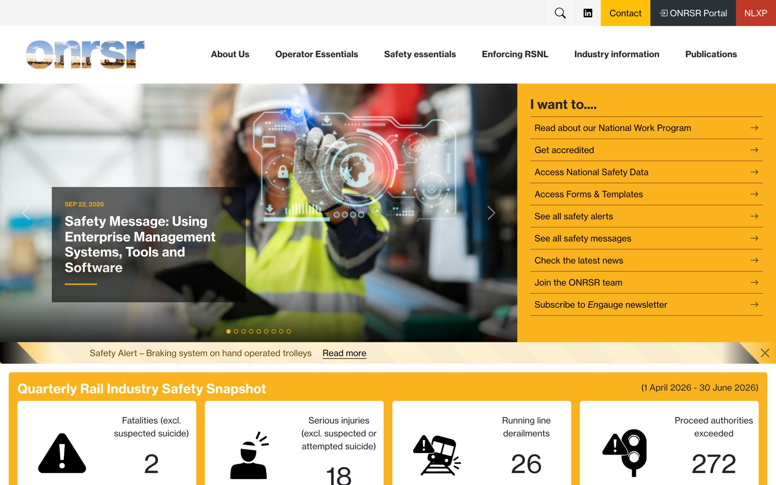 ONRSR website homepage